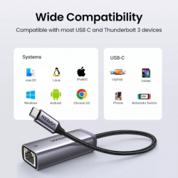 ���������� USB-C to RJ45 Ethernet 1000Mbps gray Ugreen (40322) - �������� 8