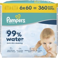 Детские влажные салфетки Pampers 99 Water 60 шт х 6 пачок (360 шт) (8006530116596) - Картинка 2