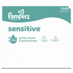 Детские влажные салфетки Pampers Sensitive 80 шт х 12 пачок (960 шт) (8006530134668) - Картинка 2