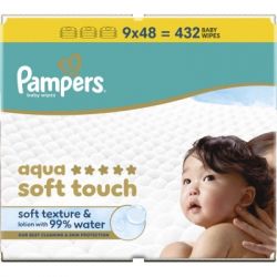 Детские влажные салфетки Pampers Aqua Soft Touch 9x48 шт (432 шт) (8006530140010) - Картинка 2