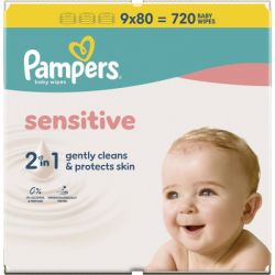 Детские влажные салфетки Pampers Sensitive, 720 шт (8006530134750) - Картинка 2