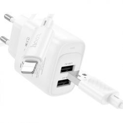 Зарядний пристрій HOCO C141A 2xUSB + cable USB to Lightning white (6942007627870) - Картинка 2