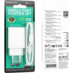 Зарядний пристрій BOROFONE USB-C PD20W + cable USB-C to Lightning white (6941991111419) - Картинка 2