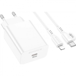 Зарядний пристрій BOROFONE USB-C PD20W + cable USB-C to Lightning white (6941991111419) - Картинка 3
