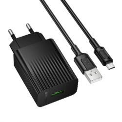 �������� ���������� BOROFONE USB QC3.0 + cable USB to Micro 5P black (6941991122651)