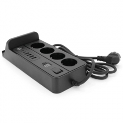 Мережевий фільтр живлення Voltronic G12H, 4 роз, 4USB 3,2А, 2 Type-C, 2м Black (YT-G12H) - Картинка 2