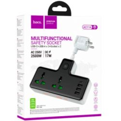 Сетевой фильтр питания HOCO AC11A, 2 роз, 3 USB, USB-C, 17W, 1,5м Black (AC11AB) - Картинка 4