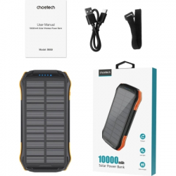 Батарея універсальна Choetech 10000mAh, 5V/2.1A, solar panel, Qi-5W, Black-Orange (B659-OR) - Картинка 4