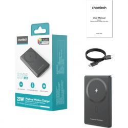 Батарея універсальна Choetech Magnetic Wireless 5000mAh, 20W, PD, Qi-15W, Black (B738-CCBK) - Картинка 4
