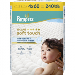Детские влажные салфетки Pampers Aqua Soft Touch 4 x 60 pcs (240 pcs) (8006530140027) - Картинка 2