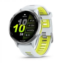 - Garmin Forerunner 970 Whitestone Titanium with Whitestone/Translucent Amp Yellow Silicone with Silver Buckle (010-02969-61)