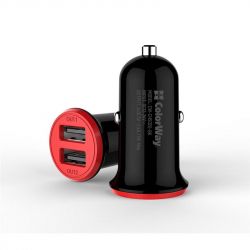 Автомобільний зарядний пристрій ColorWay (2USB,3.4A, 17W) Red/Black (CW-CHA026-BK) - Картинка 3