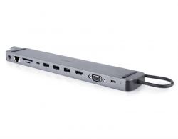 Концентратор REAL-EL CQ-1000 USB3.0х3/USB-C/HDMI/VGA/RJ45/SD/TF/3.5 mm audio, 0.4m, Space Grey - Картинка 3