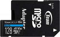  `i MicroSDXC 128GB UHS-I/U3 Class 10 Team Elite + SD- (TEAUSDX128GIV30A103)