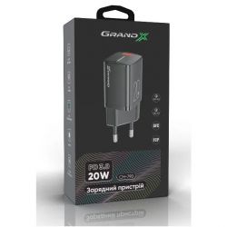 Зарядний пристрій USB 220В Grand-X (CH-770) USB-C 20W PD3.0 швидка зарядка для Apple iPhone и Android QC4.0,FCP,AFC - Картинка 3