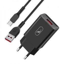 Зарядное устройство SkyDolphin SC36T (1USB, 2.4A) Black (MZP-000175) + кабель USB Type-C