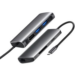   USB-C ProLogix (PR-WUC-105B) 7 in 1 USB3.1 Type C to HDMI+2*USB3.0+PD+Lan+TF+SD -  2