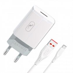 Сетевое зарядное устройство SkyDolphin SC06T (1USBx2.4A) White (MZP-000179) + кабель USB Type-C