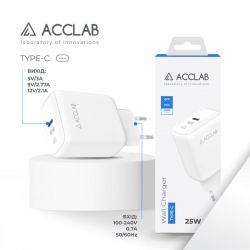   AccLab AL-TC125 1Type-C 5/3A/25W QC/PD 3.0 White (1283126538841) -  3