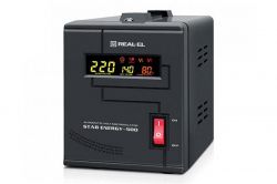 ���������� REAL-EL STAB ENERGY-500 Black, 1000VA, 400W, ������ ������� 220V+/-20%, 1 ������� (Schuko), LED ��������� - �������� 6