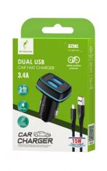 Автомобільний зарядний пристрій SkyDolphin SZ18L (2USB, 3.4A) Black (AZP-000099) + кабель Lightning - Картинка 2