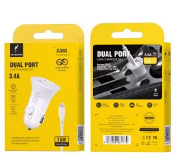 Автомобільний зарядний пристрій SkyDolphin SZ09L (2USB, 3.4A) White (AZP-000108) + кабель Lightning - Картинка 2