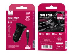 Автомобільний зарядний пристрій SkyDolphin SZ09T (2USB, 3.4A) Black (AZP-000110) + кабель Type-C - Картинка 2