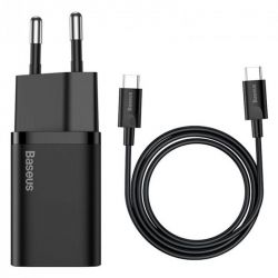   TypeC 220 Baseus TZCCSUP-L01 Super Si Quick Charger 1C 25W EU Sets Black +  Type-C 3A (1m)