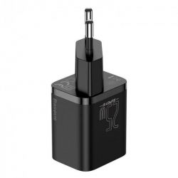 Зарядний пристрій TypeC 220В Baseus TZCCSUP-L01 Super Si Quick Charger 1C 25W EU Sets Black + кабель Type-C 3A (1m) - Картинка 2