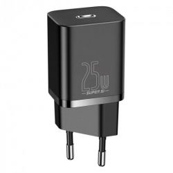 Зарядний пристрій TypeC 220В Baseus TZCCSUP-L01 Super Si Quick Charger 1C 25W EU Sets Black + кабель Type-C 3A (1m) - Картинка 3