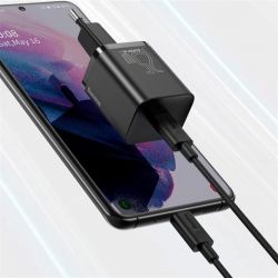 Зарядний пристрій TypeC 220В Baseus TZCCSUP-L01 Super Si Quick Charger 1C 25W EU Sets Black + кабель Type-C 3A (1m) - Картинка 6