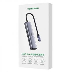  USB Type-C Ugreen CM475 3xUSB 3.0 + RJ45 1000M Ethernet, Gray (20932) -  3