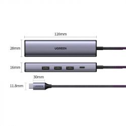  USB Type-C Ugreen CM475 3xUSB 3.0 + RJ45 1000M Ethernet, Gray (20932) -  4
