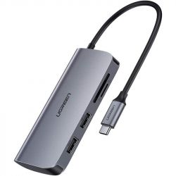  USB Type-C Ugreen CM212 2xUSB 3.0 + HDMI + RJ45 1000M Ethernet + Cardreader, Gray (50852) -  1