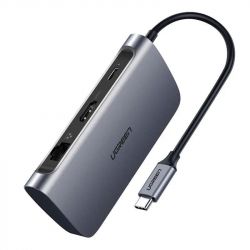  USB Type-C Ugreen CM212 2xUSB 3.0 + HDMI + RJ45 1000M Ethernet + Cardreader, Gray (50852) -  2