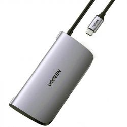 USB Type-C Ugreen CM212 2xUSB 3.0 + HDMI + RJ45 1000M Ethernet + Cardreader, Gray (50852) -  3