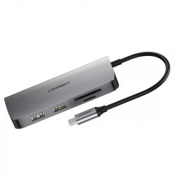  USB Type-C Ugreen CM212 2xUSB 3.0 + HDMI + RJ45 1000M Ethernet + Cardreader, Gray (50852) -  4