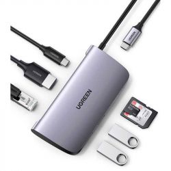  USB Type-C Ugreen CM212 2xUSB 3.0 + HDMI + RJ45 1000M Ethernet + Cardreader, Gray (50852) -  5