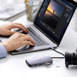  USB Type-C Ugreen CM212 2xUSB 3.0 + HDMI + RJ45 1000M Ethernet + Cardreader, Gray (50852) -  8