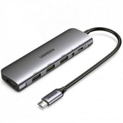  USB Type-C Ugreen CM136 3xUSB 3.0 + HDMI + 3.5 , Gray (80132) -  1
