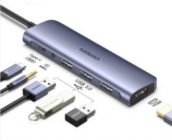  USB Type-C Ugreen CM136 3xUSB 3.0 + HDMI + 3.5 , Gray (80132) -  3