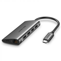  USB Type-C Ugreen CM121 3xUSB 3.0 + HDMI + RJ45 1000M Ethernet + Cardreader, Gray (50538)