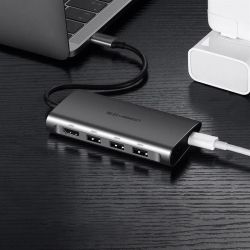  USB Type-C Ugreen CM121 3xUSB 3.0 + HDMI + RJ45 1000M Ethernet + Cardreader, Gray (50538) -  3