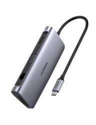  USB Type-C Ugreen CM179 3xUSB 3.0 + HDMI + VGA + RJ45 1000M Ethernet + Cardreader, Gray (40873) -  1