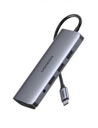  USB Type-C Ugreen CM179 3xUSB 3.0 + HDMI + VGA + RJ45 1000M Ethernet + Cardreader + 3.5 , Gray (80133) -  1