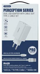    Proda PD-A28c (2USB 2.4A) White (PD-A28c-WH) +  USB Type-C -  4