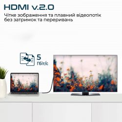������ Promate HDMI-USB Type-C, v2.0, 1.8 m, Grey (hdlink-60h.grey) - �������� 3