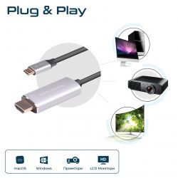 ������ Promate HDMI-USB Type-C, v2.0, 1.8 m, Grey (hdlink-60h.grey) - �������� 7