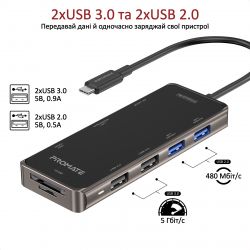  USB Promate PrimeHub USB-C Grey (primehub-go.grey) -  5