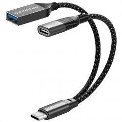  3  1 Promate OTG Link-C USB Type-C - USB + USB Type-C (M/F), 0.16 , Black (otglink-c.black)
